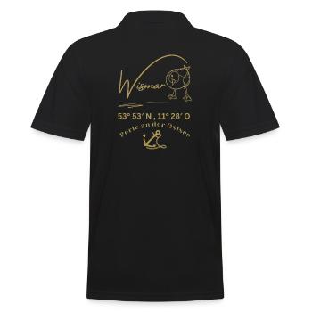 Wismar-Möwe-Anker-Ostsee-Koordinaten-Hansestadt - Männer Poloshirt - Schwarz - Hinten - Kai (181cm)