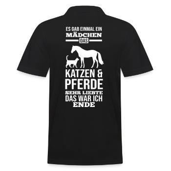 Pferde Pferdeliebhaber Katzenliebhaber Katzen - Männer Poloshirt - Schwarz - Hinten - Kai (181cm)