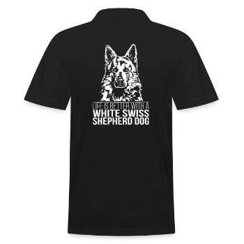 WHITE SWISS SHEPHERD DOG life is better Wilsigns - Männer Poloshirt - Schwarz - Hinten - Kai (181cm)