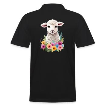 Sheep Flowers Lamb Shepherd Gift Cute Watercolor - Men's Polo Shirt - black - Back - Kai (181cm)