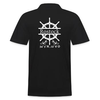 Rostock-Steuerrad, Anker & Koordinaten-Hansestadt - Männer Poloshirt - Schwarz - Hinten - Kai (181cm)
