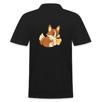 Corgi buvant du café - Polo Homme - noir - Dos - Kai (181cm)