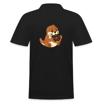 Otter mit Donut - Männer Poloshirt - Schwarz - Hinten - Kai (181cm)
