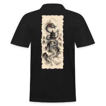 Blauer Drache im chinesischen Bergnebel - Männer Poloshirt - Schwarz - Hinten - Kai (181cm)