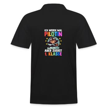 Pilotin Erste Klasse Einschulung Schulkind - Männer Poloshirt - Schwarz - Hinten - Kai (181cm)