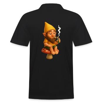 Kiffender Zwerg auf Pilz - Cannabis - Männer Poloshirt - Schwarz - Hinten - Kai (181cm)