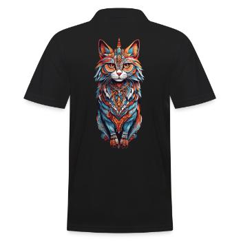 Mystische Katze Schamanismus & Spirit Design - Männer Poloshirt - Schwarz - Hinten - Kai (181cm)