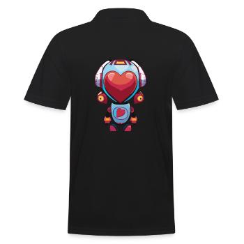 Roboter Manga Mädchen Herz - Männer Poloshirt - Schwarz - Hinten - Kai (181cm)