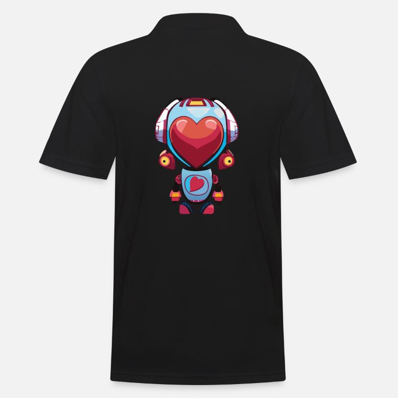 Roboter Manga Mädchen Herz - Männer Poloshirt - Schwarz