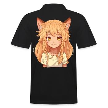 Kemonomimi Anime Manga Kawaii Chibi Girl Charakter - Männer Poloshirt - Schwarz - Hinten - Kai (181cm)