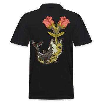 Fish Pisces Birthday Angler Roses Greetings Flowers - Men's Polo Shirt - black - Back - Kai (181cm)