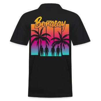 Familien Sonnenuntergang in Boracay - Männer Poloshirt - Schwarz - Hinten - Kai (181cm)