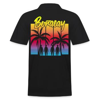 Familien Sonnenuntergang in Boracay - Männer Poloshirt - Schwarz - Hinten - Kai (181cm)