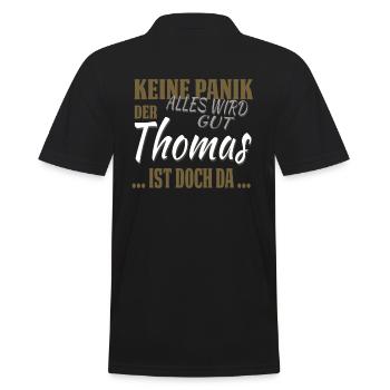 Thomas - Don't panic - funny gift - Men's Polo Shirt - black - Back - Kai (181cm)