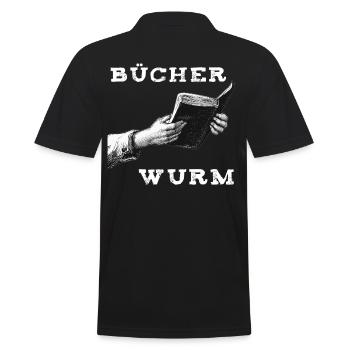 Buch – Bücherwurm - Männer Poloshirt - Schwarz - Hinten - Kai (181cm)