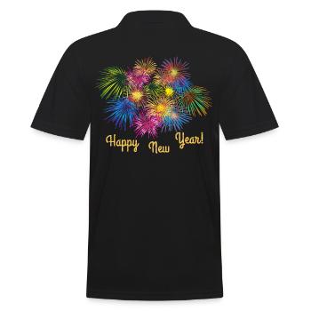 Silvester Outfit Feuerwerk bunt Raketen neues Jahr - Männer Poloshirt - Schwarz - Hinten - Kai (181cm)