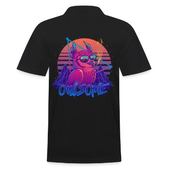 Owlsome - Owl Awesome Bird Retrowave 80s - Men's Polo Shirt - black - Back - Kai (181cm)