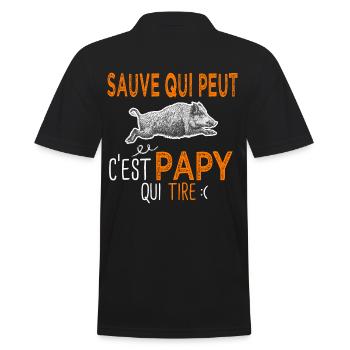 Papi c'est papy qui tire Humour Chasseur - Polo Homme - noir - Dos - Kai (181cm)