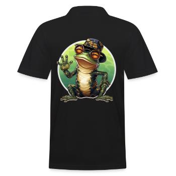 happy cooler Frosch mit Brille und Hut beim winken - Männer Poloshirt - Schwarz - Hinten - Kai (181cm)