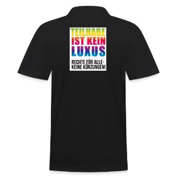 Teilhabe ist kein Luxus keine Kürzungen - Männer Poloshirt - Schwarz - Hinten - Kai (181cm)