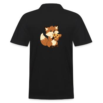 Fuchs mit Pizza - Männer Poloshirt - Schwarz - Hinten - Kai (181cm)