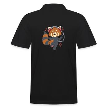 Roter Panda hört Musik und tanzt - Männer Poloshirt - Schwarz - Hinten - Kai (181cm)