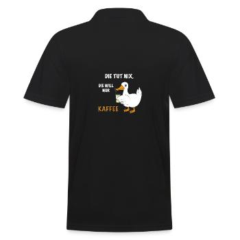 Ente Kaffee Spruch - Männer Poloshirt - Schwarz - Hinten - Kai (181cm)