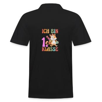 Katze Erste Klasse Schulkind Schulbeginn Einschulu - Männer Poloshirt - Schwarz - Hinten - Kai (181cm)
