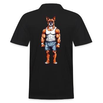 Boxer Bodybuilder Funny Dog Daddy Motif - Men's Polo Shirt - black - Back - Kai (181cm)