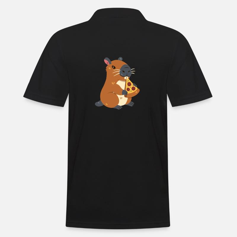 Capybara mit Pizza - Männer Poloshirt - Schwarz