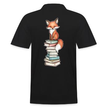 Fuchs auf Bücherstapel - Männer Poloshirt - Schwarz - Hinten - Kai (181cm)