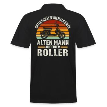 Alten mann aut einem motorroller rollerfahren - Männer Poloshirt - Schwarz - Hinten - Kai (181cm)