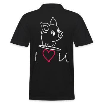 I love you Schweinchen - Männer Poloshirt - Schwarz - Hinten - Kai (181cm)
