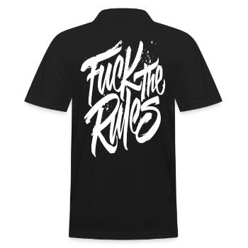Fuck the rules - Männer Poloshirt - Schwarz - Hinten - Kai (181cm)