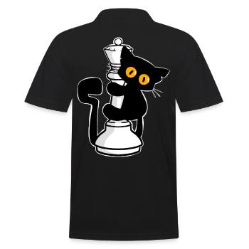Süße schwarze Katze die an Dame v. Schach klettert - Männer Poloshirt - Schwarz - Hinten - Kai (181cm)