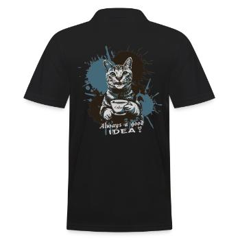 Katze mit Kaffee, Kaffee ist immer eine gute Idee - Männer Poloshirt - Schwarz - Hinten - Kai (181cm)