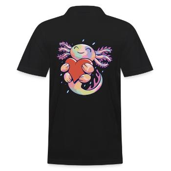 Lustiges Axolotl Herz - Männer Poloshirt - Schwarz - Hinten - Kai (181cm)