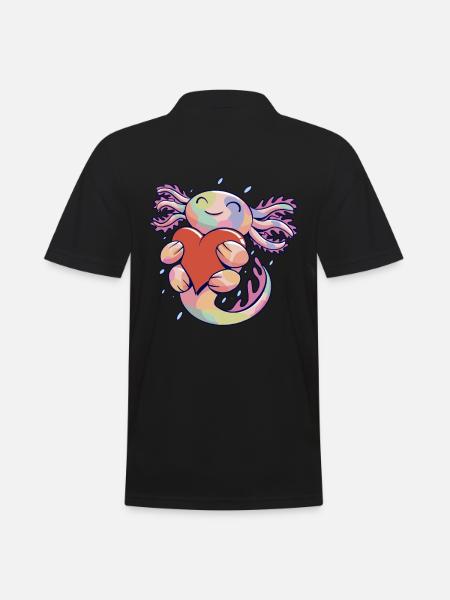 Lustiges Axolotl Herz - Männer Poloshirt - Schwarz