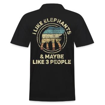 Éléphant Animal amour Design Vintage - Polo Homme - noir - Dos - Kai (181cm)