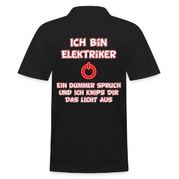 Elektriker Dummer Spruch - Licht aus - Männer Poloshirt - Schwarz - Hinten - Kai (181cm)