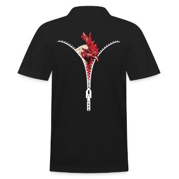 Chicken, rooster chicken zipper - Men's Polo Shirt - black - Back - Kai (181cm)