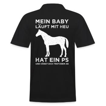 MEIN BABY LÄUFT MIT HEU | Lustiger Pferde Spruch - Männer Poloshirt - Schwarz - Hinten - Kai (181cm)