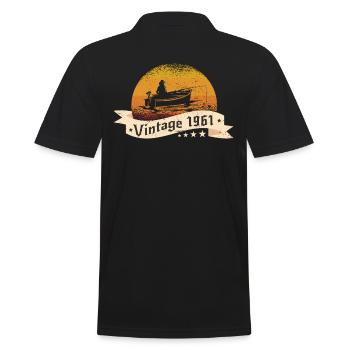 Angler Jahrgang 1961 Geburtstag Angelboot - Männer Poloshirt - Schwarz - Hinten - Kai (181cm)