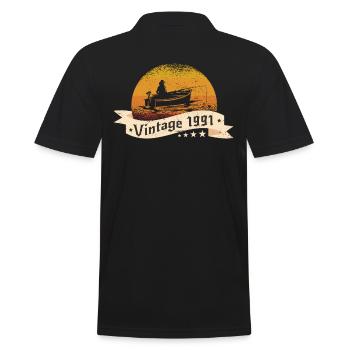Angler Jahrgang 1991 Geburtstag Angelboot - Männer Poloshirt - Schwarz - Hinten - Kai (181cm)