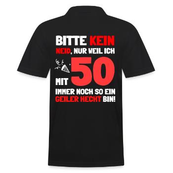 Bitte kein Neid, nur weil ich mit 50 immer noch so - Männer Poloshirt - Schwarz - Hinten - Kai (181cm)