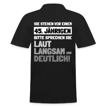 45 Jähriger sprechen sie laut langsam und deutlich - Männer Poloshirt - Schwarz - Hinten - Kai (181cm)
