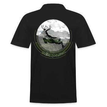 Wild Nature – Hirschmotiv für Jäger und Wanderer - Männer Poloshirt - Schwarz - Hinten - Kai (181cm)