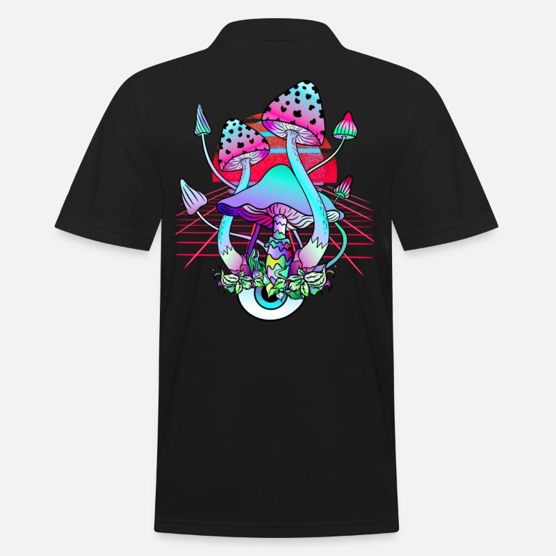 Champignons Psychédéliques - Retro Wave Sunset - Polo Homme - noir