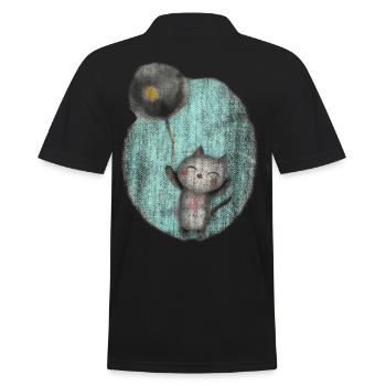 cute drawing cat balloon balloon - Men's Polo Shirt - black - Back - Kai (181cm)