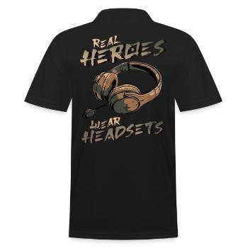 Les vrais héros portent des casques Funny Gamer Boys & Kids - Polo Homme - noir - Dos - Kai (181cm)